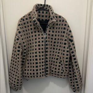 Plaid Sherpa Jacket - Tan and Green